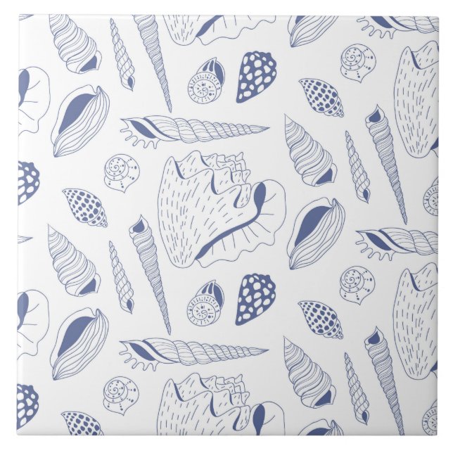 Sea shells drawing in blue and white tile (Front)