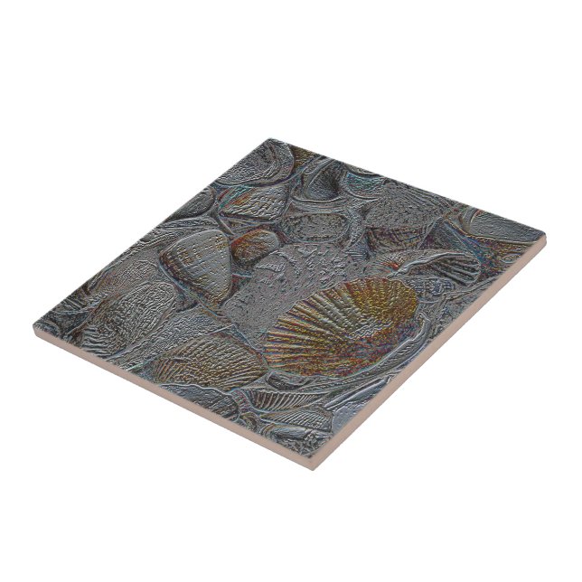 Sea Shells Grey Gold Silver Ocean Beach Themed Tile (Side)