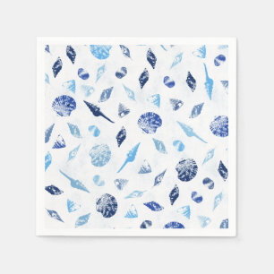 Sea Shells in Blue Nautical Beach Motif Napkin