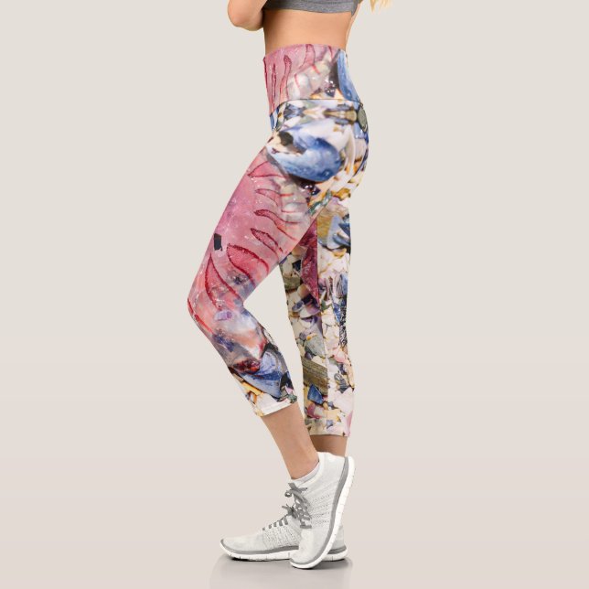 Sea Shells Jellyfish Ocean Beach View Capri Leggings (Left)