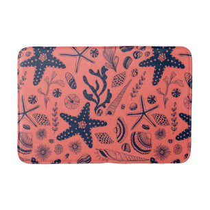 Sea shells  living coral background bath mat