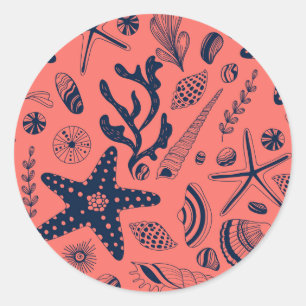 Sea shells living coral background classic round sticker