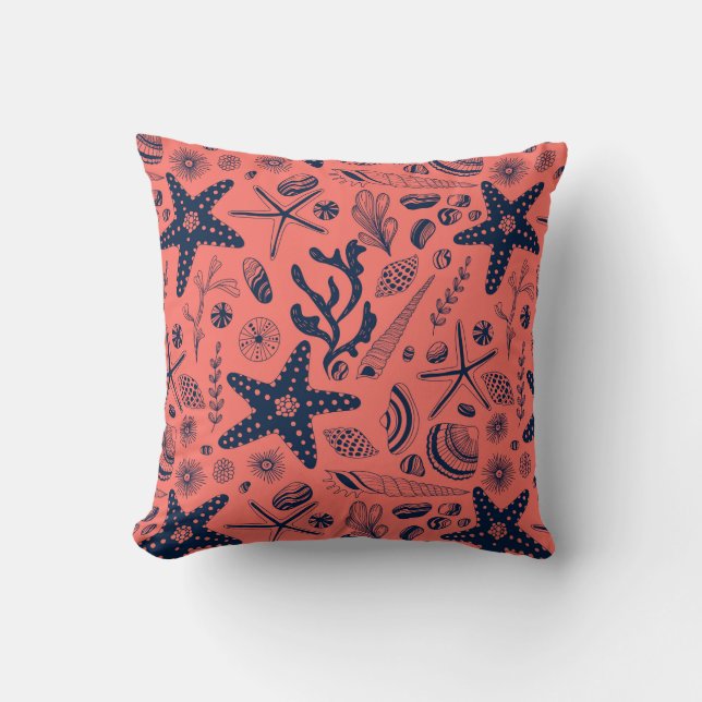 Sea shells  living coral background cushion (Front)