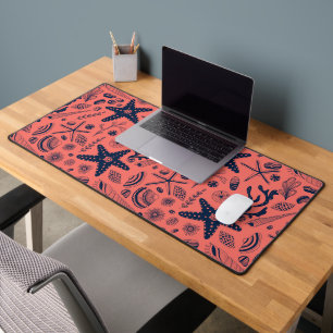 Sea shells living coral background desk mat