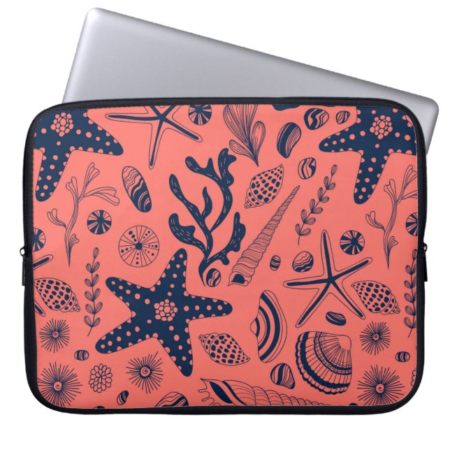 Sea shells  living coral background laptop sleeve (Front)