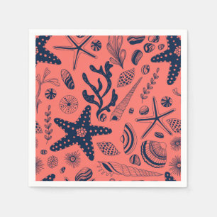 Sea shells living coral background napkin