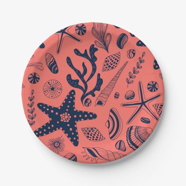 Sea shells  living coral background paper plate (Front)