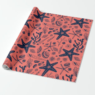 Sea shells living coral background wrapping paper