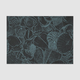 Sea Shells Ocean Beach Black Teal Sketch Art Tissue Paper