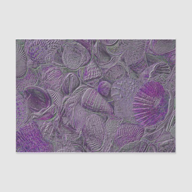 Sea Shells Ocean Beach Purple Grey Metallic Tissue Paper (Front)