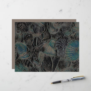 Sea Shells Ocean Beach Teal Black Art Decoupage