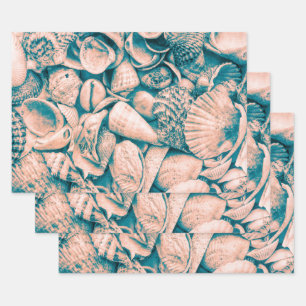 Sea Shells Ocean Beach Teal Vintage Decoupage Wrapping Paper Sheet