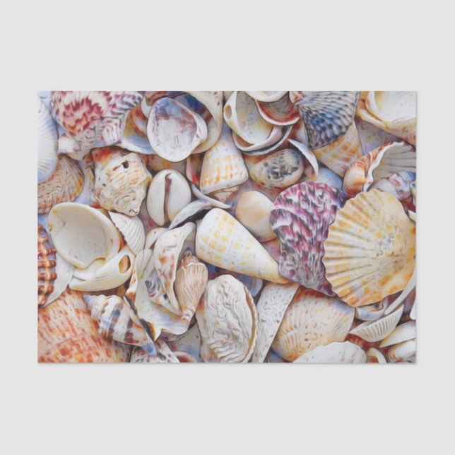 Sea Shells Ocean Beach Watercolor Decoupage Tissue Paper (Front)