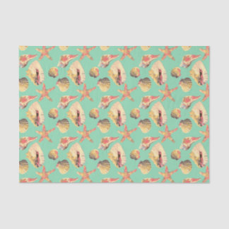 Sea Shells on Aqua Tissue Paper