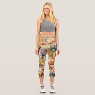 Sea shells on beach capri leggings
