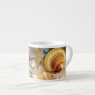 Sea shells on beach espresso cup