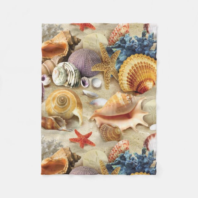 Sea shells on beach fleece blanket (Front)