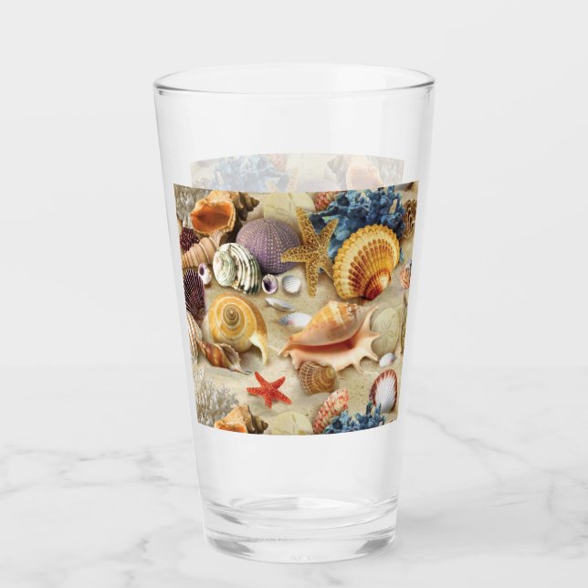 Sea shells on beach glass (Front)