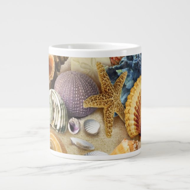 Sea shells on beach large coffee mug (Front)