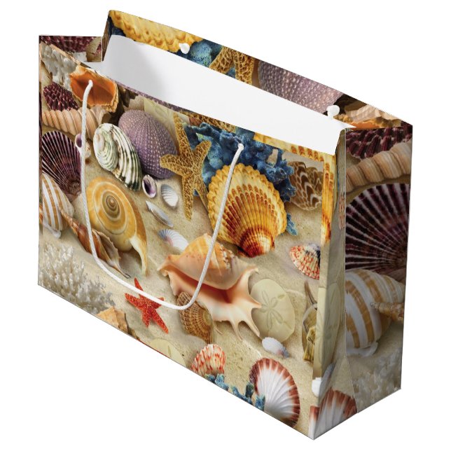 Sea shells on beach large gift bag (Front Angled)