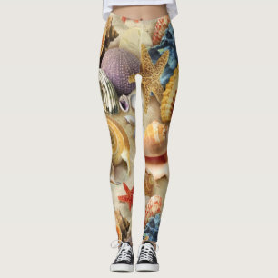 Sea shells on beach leggings