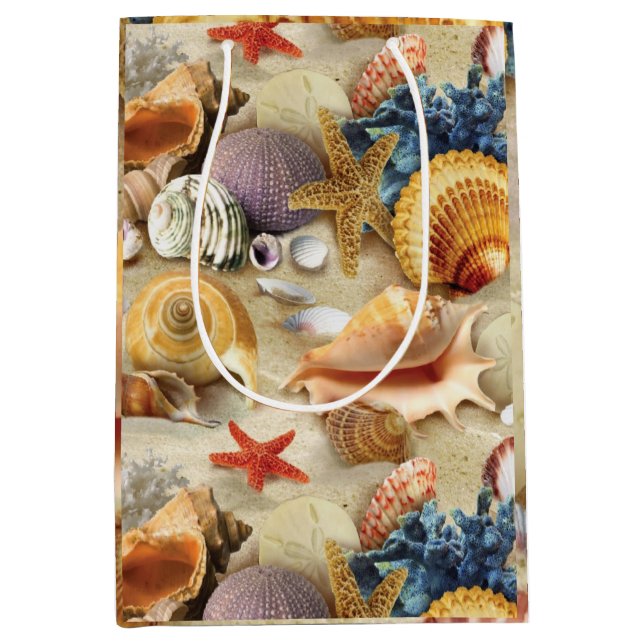 Sea shells on beach medium gift bag (Front)