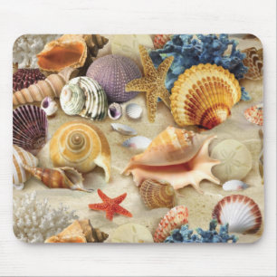 Sea shells on beach mouse mat
