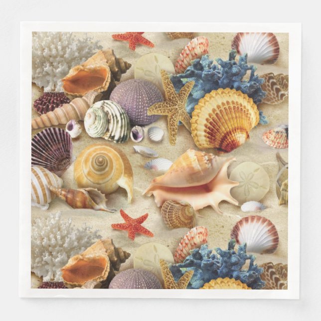 Sea shells on beach napkin (Front)