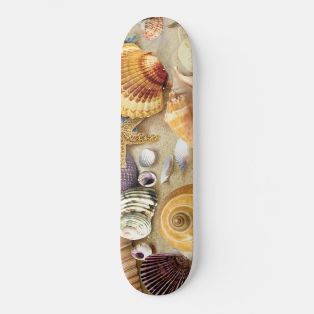 Sea shells on beach skateboard (Front)