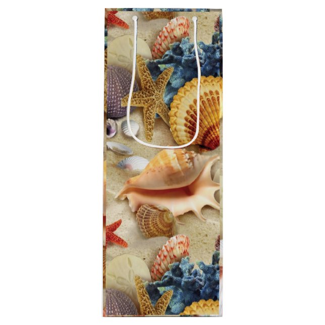 Sea shells on beach wine gift bag (Front)