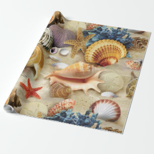 Sea shells on beach wrapping paper