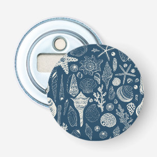 Sea shells on dark blue bottle opener
