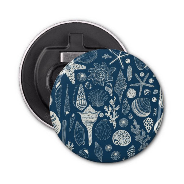Sea shells on  dark blue bottle opener (Front)