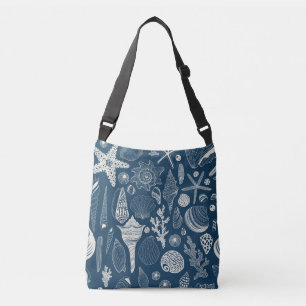 Sea shells on  dark blue crossbody bag