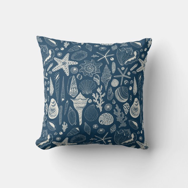 Sea shells on  dark blue cushion (Front)