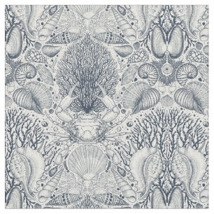 Sea shells on  dark blue fabric