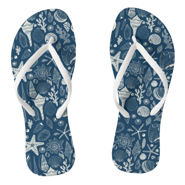 Sea shells on  dark blue flip flops (Footbed)