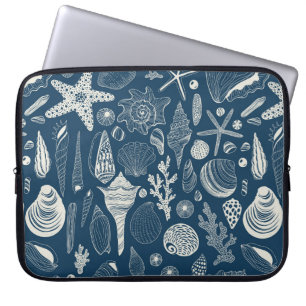 Sea shells on  dark blue laptop sleeve