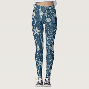Sea shells on dark blue leggings