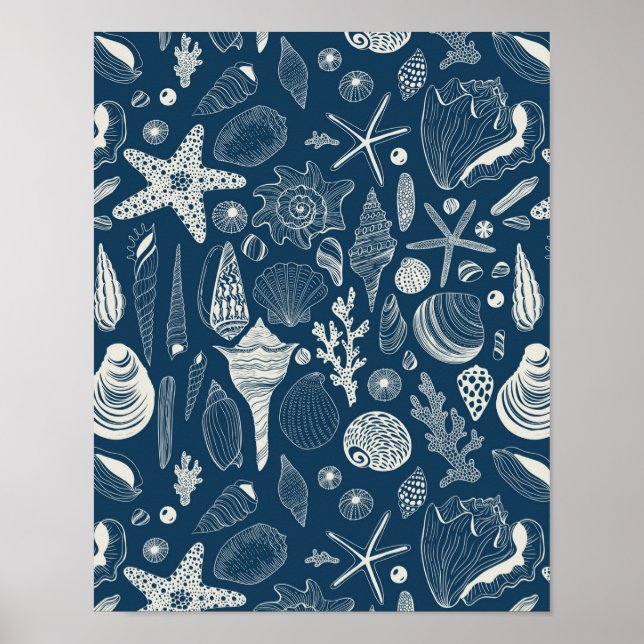 Sea shells on  dark blue poster (Front)