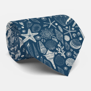 Sea shells on  dark blue tie