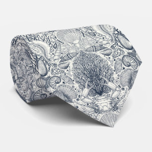 Sea shells on  dark blue tie