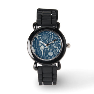 Sea shells on dark blue watch