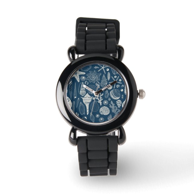 Sea shells on  dark blue watch (Front)