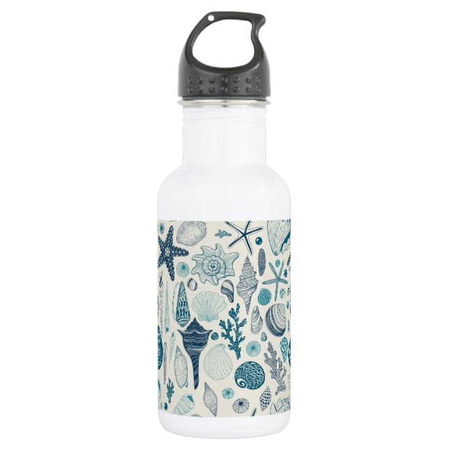 Sea shells on  off white 532 ml water bottle (Front)