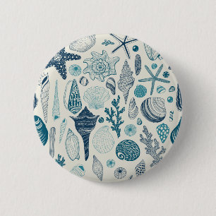 Sea shells on off white 6 cm round badge