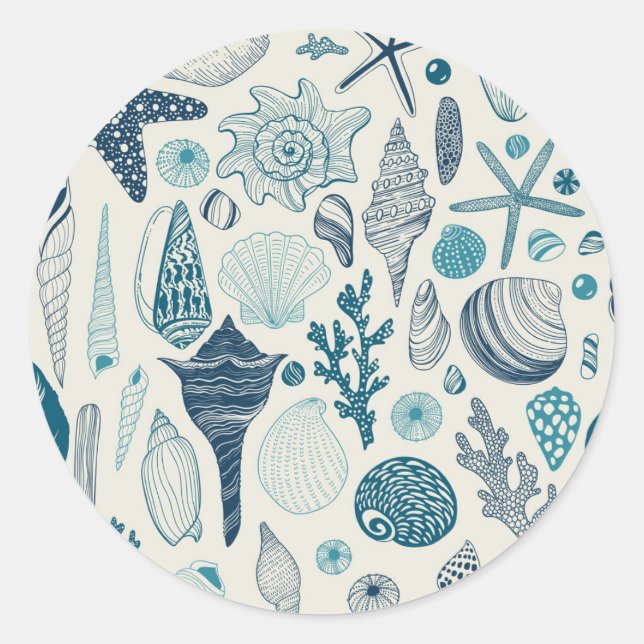 Sea shells on  off white classic round sticker (Front)