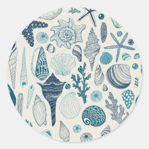 Sea shells on off white classic round sticker