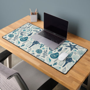 Sea shells on  off white desk mat