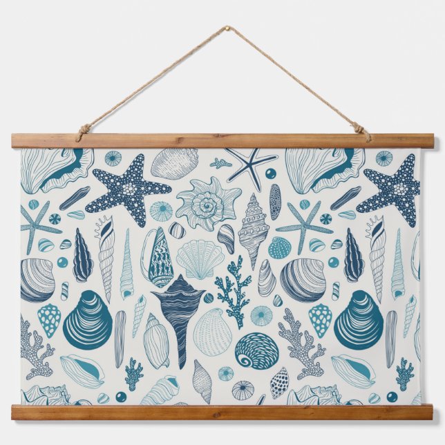 Sea shells on off white hanging tapestry (Front)